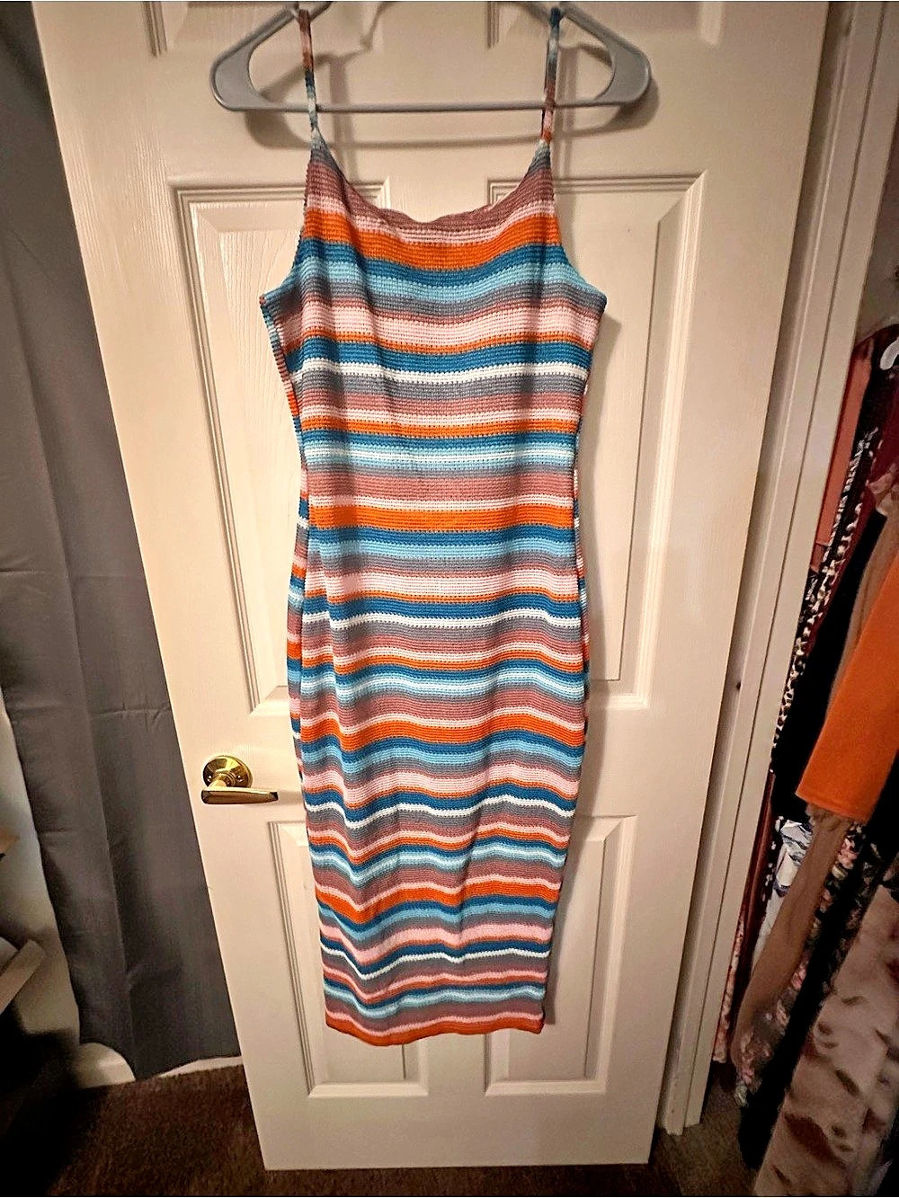 Z Supply Santa Cruz Stripe Midi Dress Orange & Blue Like New